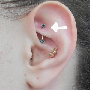 Rook Curved Barbell Jewelry - London Blue Topaz and Yellow Gold